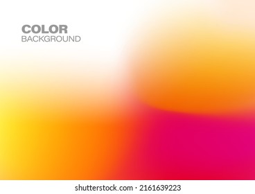 Colorful gradient blur abstract background vector. Light yellow, bright orange, fresh pink, white, aura shape pattern art. Soft smooth vibrant color texture, defocus graphic backdrop illustration.