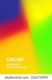 Colorful Gradient Blur Abstract Background Vector. Blue, Pink, Bright Red, Fresh Yellow, Light Green, Aura Shape Pattern Art. Soft Smooth Vibrant Color Texture, Defocus Graphic Backdrop Illustration.