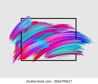 Colorful gradient brush strokes in frame. Vector illustration.