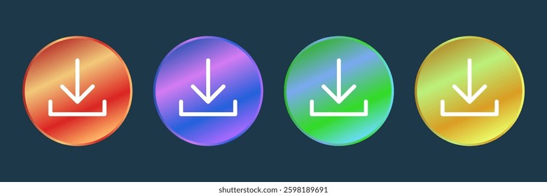 Colorful gradient button with download icon set.
