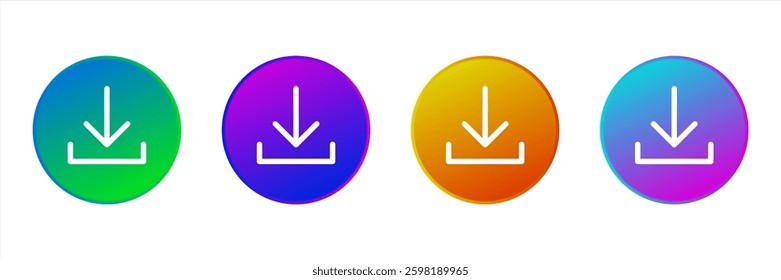 Colorful gradient button with download icon set.