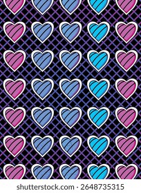 Colorful Gradient Cartoon Hearts on Grid