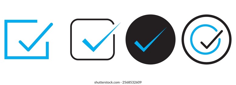 Colorful gradient circle and square check mark. Tick icon more Varieties.