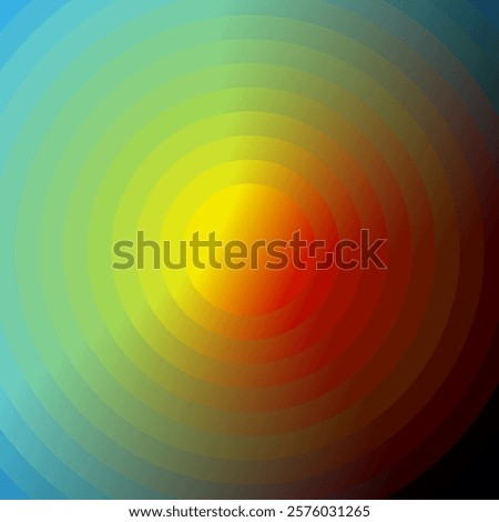 Colorful gradient circles background. Circular centered objects of different vibrant color. Radial rainbow backdrop. Spectrum theme concept design template.