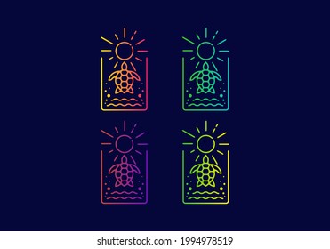 Colorful gradient color of Beach turtle line art illustration design