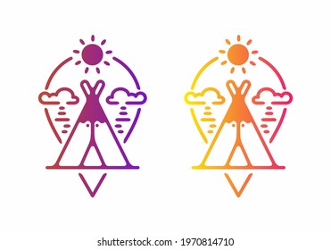 Colorful gradient color of camping badge line art illustration design