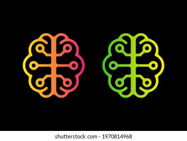 Colorful gradient color of digital brain line art illustration design