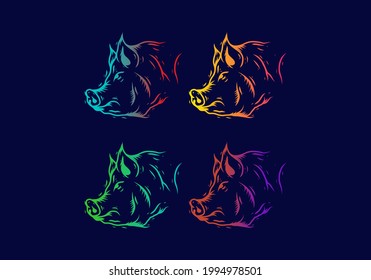 Colorful gradient color illustration drawing of boar design