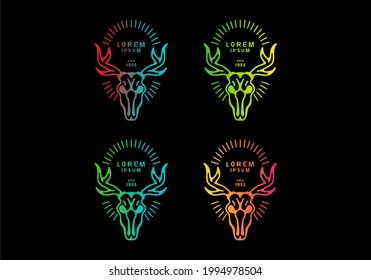 Colorful gradient color of line art skeleton deer with horn design