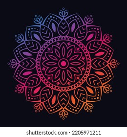 Colorful gradient color mandala black isolated background  Abstract mandala design for yoga  meditation poster  banner  wallpaper  decoration ornament