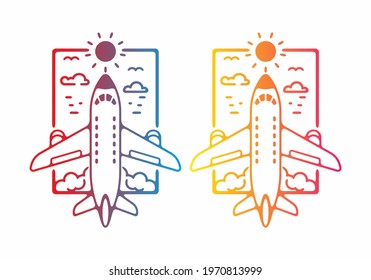 Colorful gradient color of plane line art illustration design
