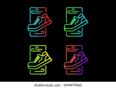 Colorful gradient color of sport shoes line art design