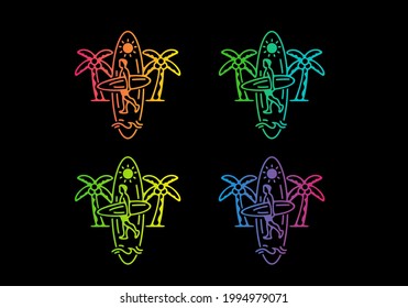 Colorful gradient color of surfing illustration design