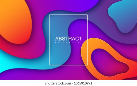 Colorful gradient cover design. Vector futuristic illustration of bright multicolored wavy paper layers. Abstract creative background with fluid color shapes. Dynamic papercut modern banner template