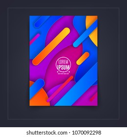 Colorful gradient cover design. Vector futuristic illustration of bright multicolored paper layers. Abstract creative background with fluid color shapes. Dynamic papercut modern banner template