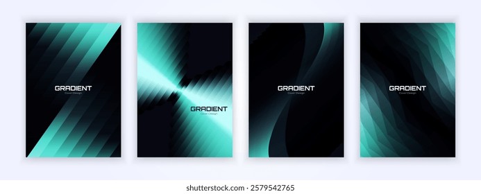 Colorful gradient designs showcasing sleek patterns on black and green backgrounds, perfect for modern presentations or creative projects