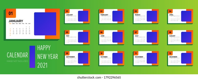 colorful gradient Desk calendar design for 2021. creative calendar design