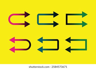 Colorful Gradient Double Arrows Icons on Yellow Background.