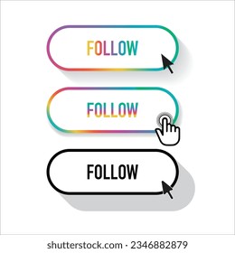 Colorful gradient ellipse button with Follow text and white insert and text