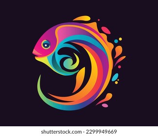 Colorful gradient fish vector illustration. Animal logo template.