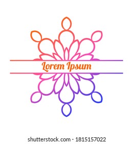 Colorful gradient floral card with blank space in the middle. Invitation template with decorative mandala. Lotus flower card, poster, flyer. Vector illustration. 