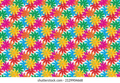 Colorful gradient floral pattern on a white background—design suitable for fabrics used in ladies' garments such as sarees, dupattas, stoles, frocks, Kurtis, shirts; also for wallpaper, giftpaper. 