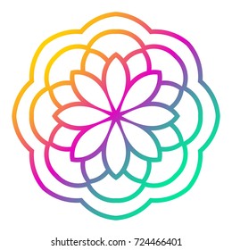 Colorful gradient flower mandala. Hand drawn decorative element. Ornamental round doodle floral element isolated on white background. Vector illustration.