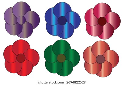 Conjunto de flores de gradiente colorido Ilustración vectorial - Elementos de diseño florales Abstractas modernos para la decoración y la creación de patrones.