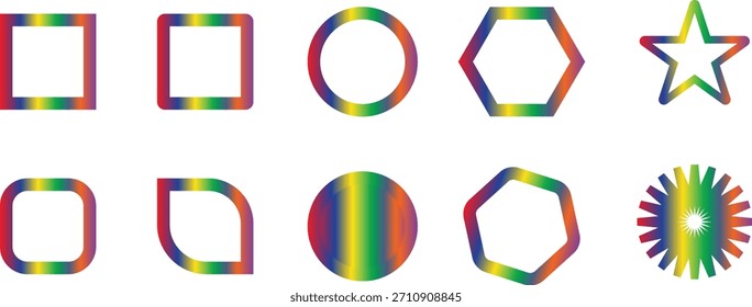 Conjunto de Formas geométricas de degradado colorido - Vector cuadrado, circular, estrella y símbolos Abstractas