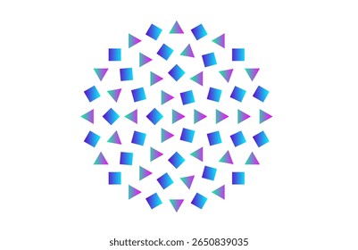 Geometria de gradiente colorido com quadrados e triângulos em simetria circular - Arte tecnológica abstrata Ideal para apresentações, recursos de design e marca visual