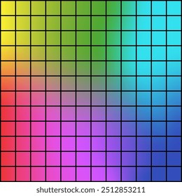Cuadrícula de degradado de colores. Patrón cuadrado vibrante. Fondo de azulejos multicolor. Diseño geométrico de Vector.