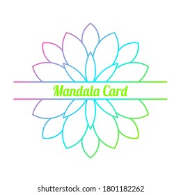 Medio gradiente de color de la tarjeta de bienvenida de flores. Plantilla de invitación con Mandala ornamental. Postal floral Lotus, afiche, volante. Ilustración vectorial. 