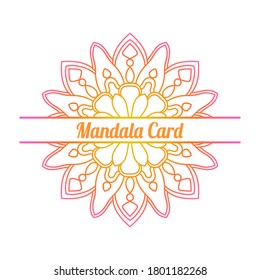 Colorful gradient half of flower greeting card. Invitation template with ornamental Mandala. Lotus floral postcard, poster, flyer. Vector illustration. 