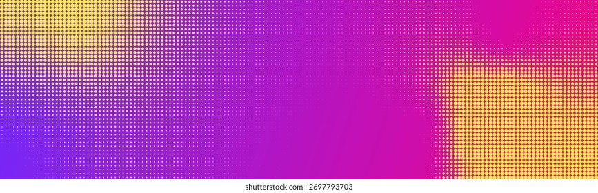 Fondo abstracto punteado semitono degradado colorido. Fondo largo brillante texturizado creativo de Vector para Anuncios, cabeceras