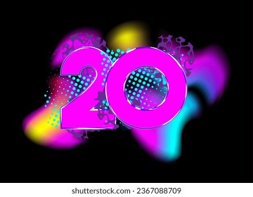Colorful gradient halftone number 20. Anniversary design. Celebrating anniversary logo. Abstract holiday greeting card. Vector illustration.