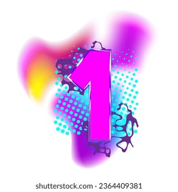 Colorful gradient halftone number one. Anniversary design. Celebrating anniversary logo. Abstract holiday greeting card. Vector illustration.