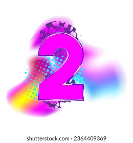 Colorful gradient halftone number two. Anniversary design. Celebrating anniversary logo. Abstract holiday greeting card. Vector illustration.