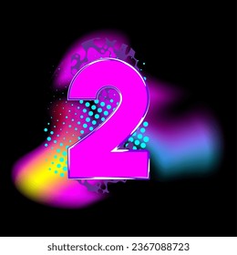 Colorful gradient halftone number two. Anniversary design. Celebrating anniversary logo. Abstract holiday greeting card. Vector illustration.