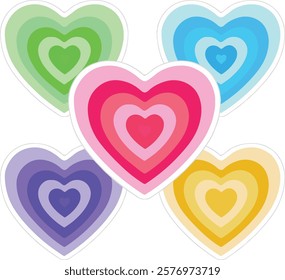 Colorful Gradient Heart Icons – Decorative Valentine's Day Graphics for Stickers, Social Media, and Craft Design Elements