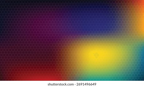 Patrón de hexágono de gradiente colorido con efectos de luz borrosa azul abstracto