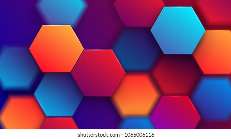 Colorful gradient hexagonal tiles. Abstract modern background. Vector illustration. Creative 3d cover for branding design.
