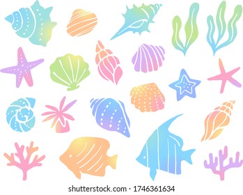 Colorful gradient illustration set of sea creatures