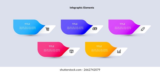 Colorful gradient infographic layout with five business steps.