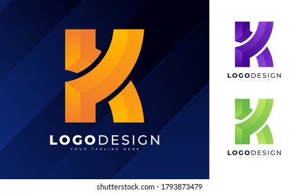 Gradiente colorido inicial K diseño del logotipo de la letra plantilla vectorial para su empresa