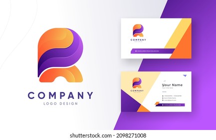 Colorful Gradient Initial Letter R Logo with Corporate Business Visiting Card Vector Illustration