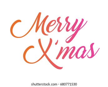 The colorful gradient isolated hand writing words Merry Christmas on white background