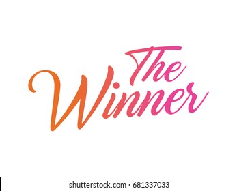 A colorful gradient isolated hand writing word THE WINNER on white background