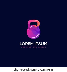 colorful gradient Kettlebell Logo. colorful Kettlebell gear concept log icon. Fitness Symbol. Gear Vector Icon. Stock vector illustration isolated on dark background. Kettle Bell Fitness Logo for Gym