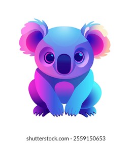 Colorful Gradient Koala Illustration. Cute Cartoon Koala in Vibrant Colors. Cute cartoon koala with a vibrant gradient of blue, purple, and pink tones