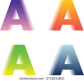 Colorful gradient letter A variations set. Bold modern typography with smooth color transitions. Creative alphabet element for branding and graphic design.
